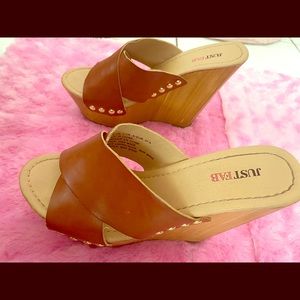 Brown Tan Open Toe Heel Wedges